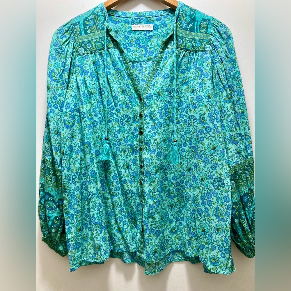 Spell Turquoise Floral Peasant Blouse - Picture 12 of 16